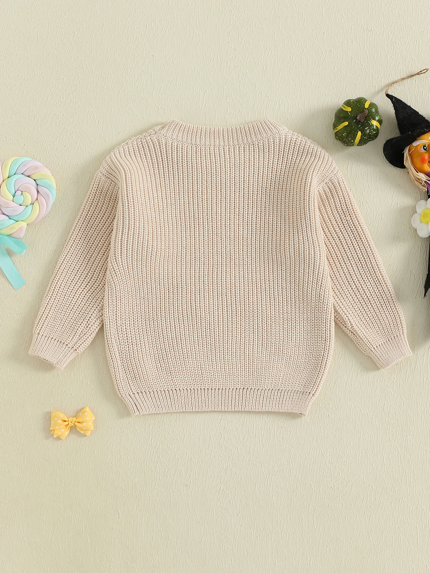 

Children s Halloween Sweater with Spooky Pumpkin Patch Embroidery and Cozy Crewneck - Long Sleeve Knit Pullover for Boys and