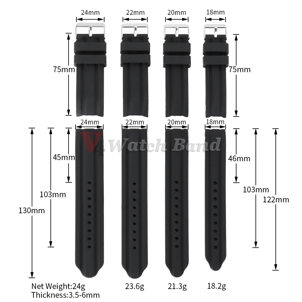 18 20 22 24mm Dickes Weiches Silikon-Gummi Gebogenes Armband mit Gebogenem Ende Silikon-Uhrenarmband Sport Wasserdichtes Handgelenkband Zubehör – Detail 1