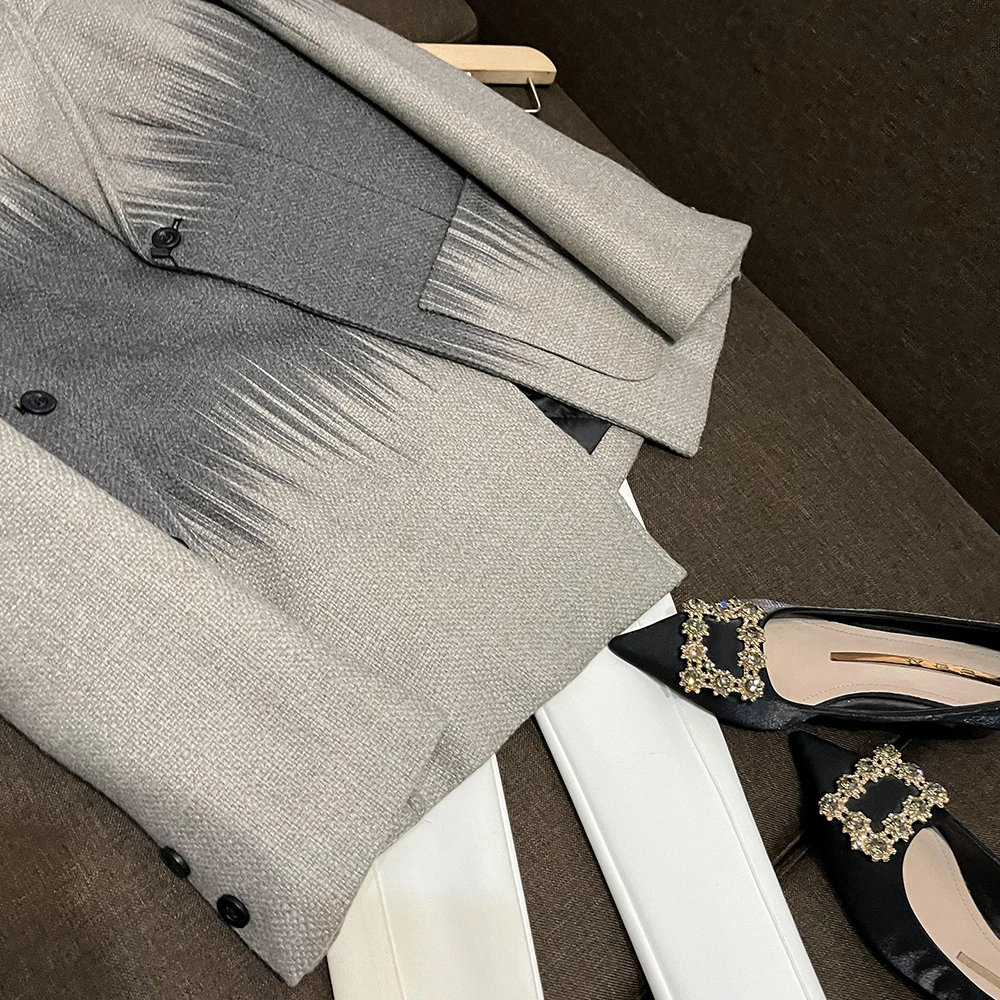 TWOTWINSTYLE فضفاض ضرب اللون سترات رجالي للنساء التلبيب كم طويل تقسم زر مزاجه الحلل الإناث جديد KJA507668