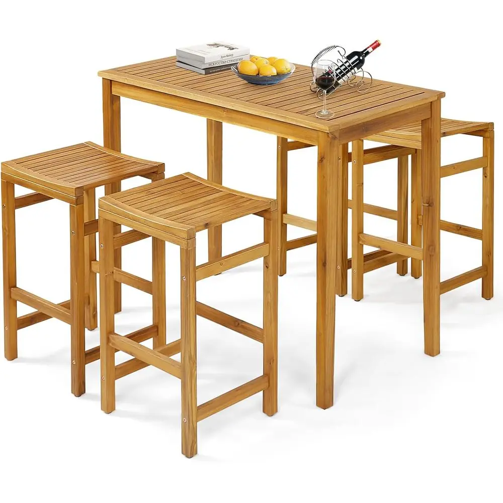 

45 высоких барных столов из дерева акации с 4 табуретками-седлами, обеденным патио на открытом воздухе для террасы или крыльца