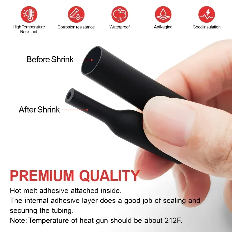 

Black Heat Shrink Tube Kit Thermoresistant Tubing Waterproof Shrinkage Sleeve Electrical Connection Cable Insulation Protecter