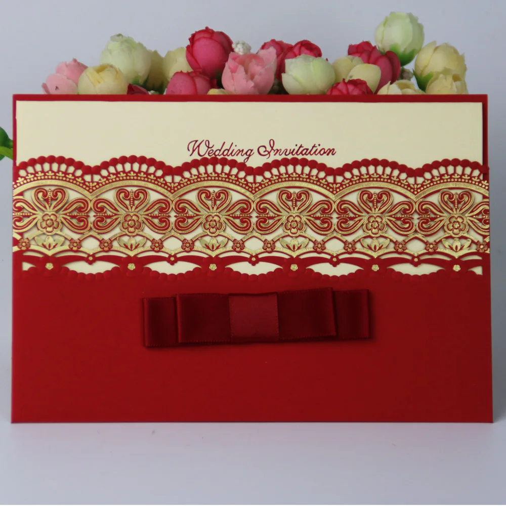 

latest design red ivory pearl paper laser cut wedding invitation card design