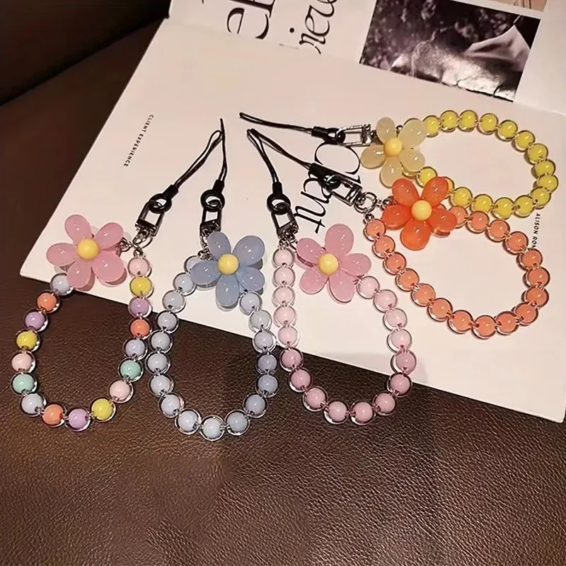 Cartoon Colorful Round Beads Hand-held Chain Phone Lanyard Anti-lost Detachable Phone Chain Wrist Pendant Phone Charm Accessorie - náhled 2