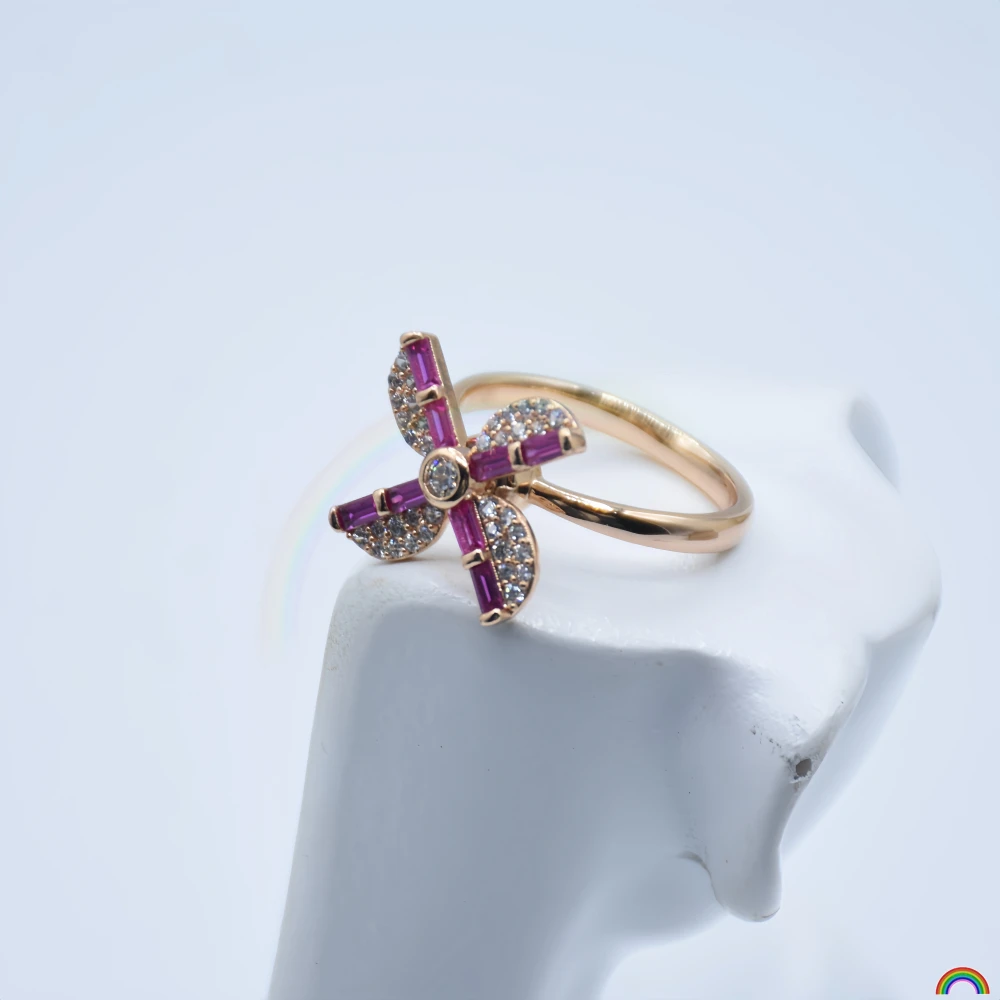 Small niche design rotating windmill zircon open ring flowing light wind language fashion jewelry alloy ring Rwbuye