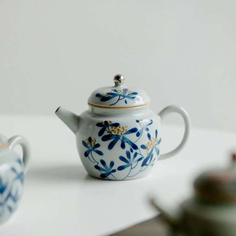 Boutique Pure Hand-painted Osmanthus Ceramic Teapot Creative Tracing Platinum Sketch Pot Tea Making Single Pot Kung Fu Tea Sets