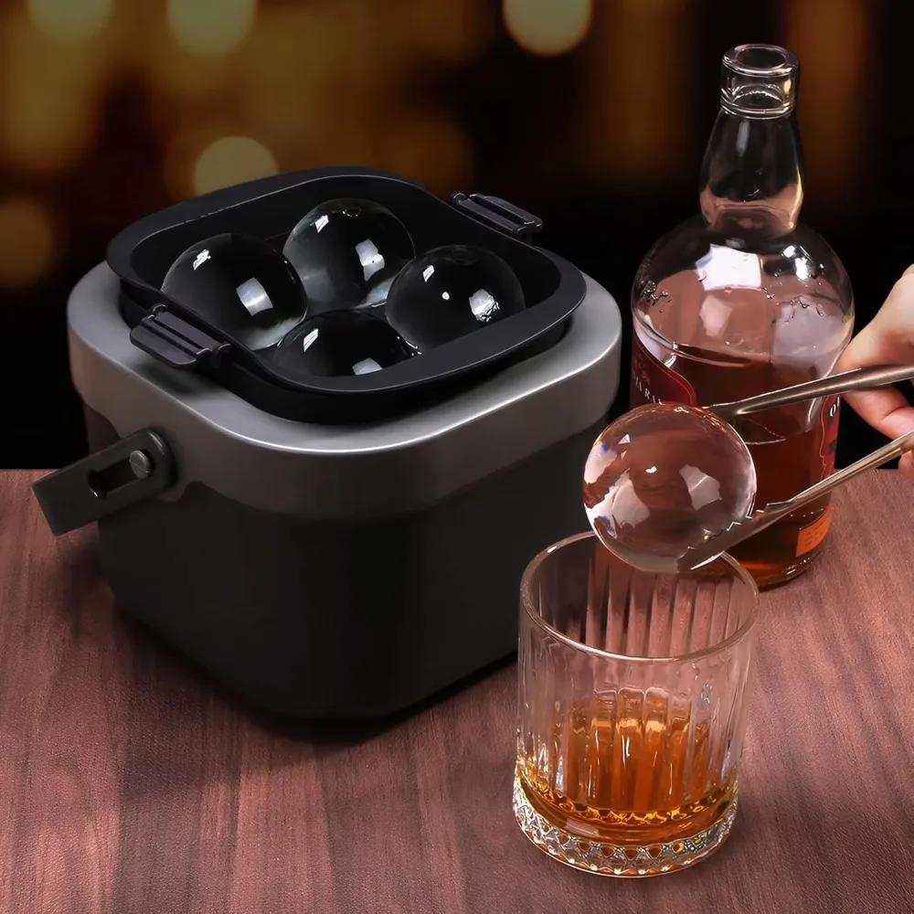 6CM Crystal Clear Ice Ball Maker Non-stick 4 Cavities Bar Clear Ice Sphere Mold Silicone High Purity Ice Sphere Cube Maker