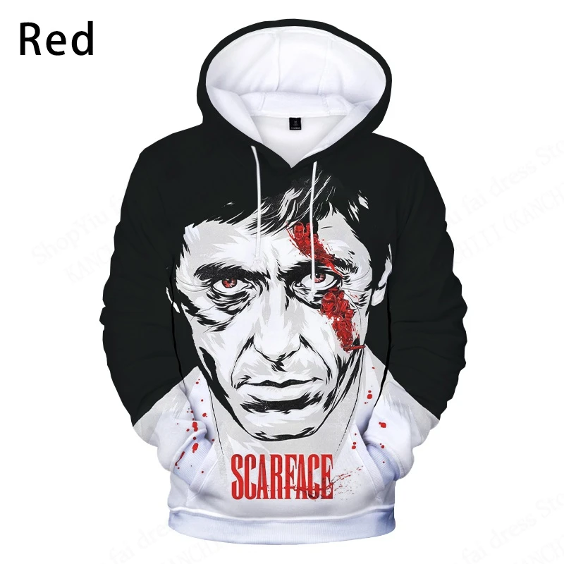 فيلم Scarface ثلاثية الأبعاد طباعة الجرافيك هوديس الرجال النساء موضة المتضخم هوديي البلوز رجل معطف المرأة تعرق توني مونتانا الملابس