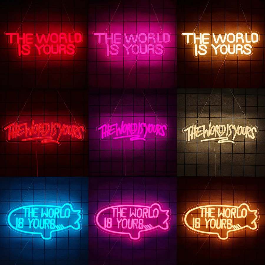 

Мир твой неоновая вывеска, светодиодная подсветка, настенный декор, подарок, USB неоновый для спальни, игровой комнаты, человек, кинотеатр, вечеринка, свадебный бар