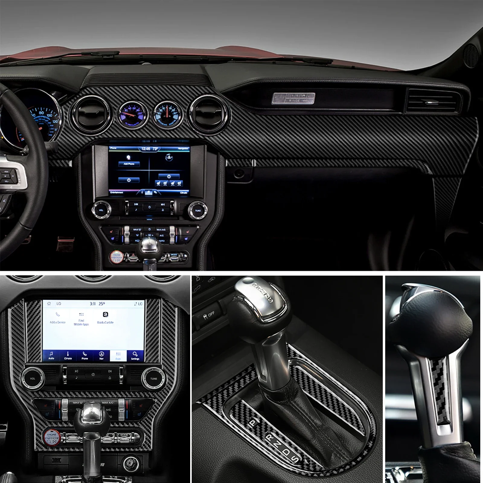 Real Carbon Fiber Car Cover Panel Sticker for Ford Mustang 2015 2016 2017 2018 2019 2020 2021 2022 2023 Interior Trim