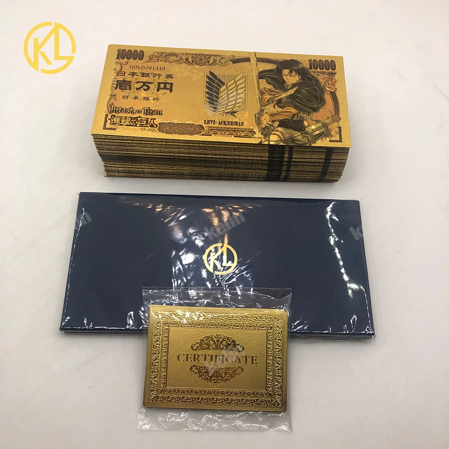 Hot Sale 6Designs A-O-T Attack On Tian S-N-K Gold Banknotes  Japanse Animes Ticket Cards for Collection