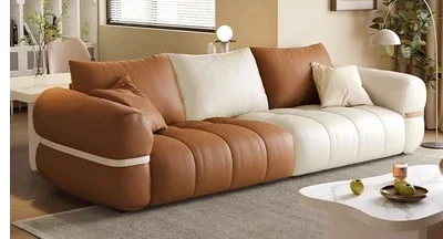 Cream wind net red light luxury  new living room cat scratch leather sofa simple modern three or four people straight row sm