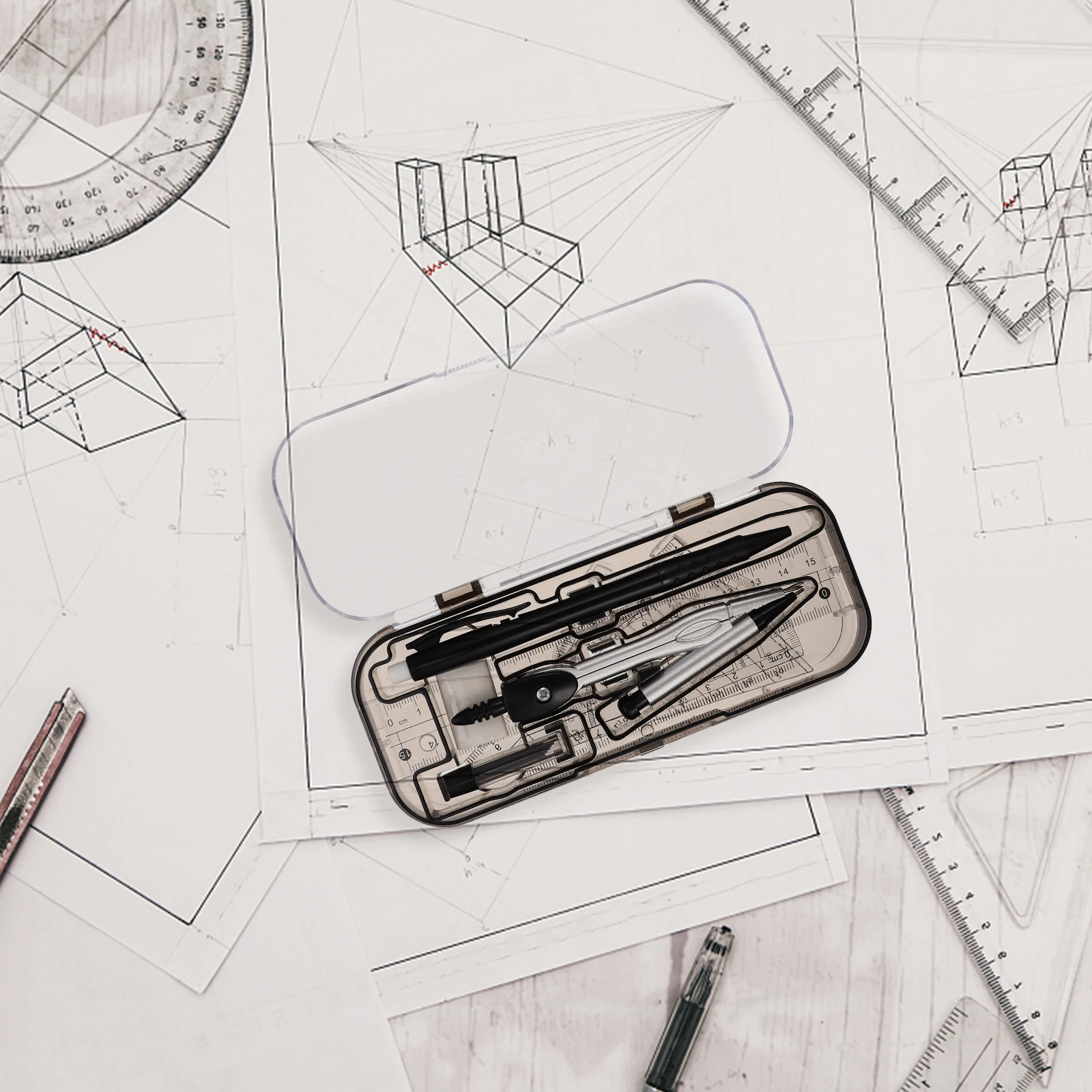 

Large Compass Metric Drawing Protractor Student Scale Ruler Set Plastic Triangle Rule Stationery Kit Professional Drawing