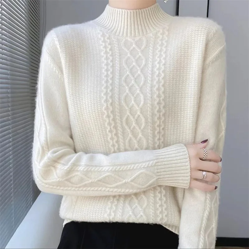 Women Autumn Winter Turtleneck Sweater Elegant Slim Solid Ribbed Knitted Cashmere Jumpers Female Long Sleeve Pullover Knitwear