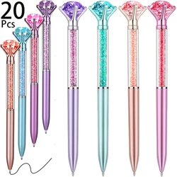 20Pcs Big Crystal Diamond Pens Retractable Ballpoint Gem Pens Rhinestones Crystal Black Gel Ink Office Supplies