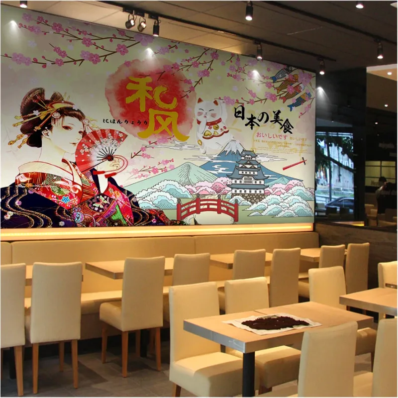 Japanese Characteristics Tourist Attraction Mural Wallpaper 3D Gourmet Cuisine Sushi Restaurant Industrial Decor Wall Paper 3D