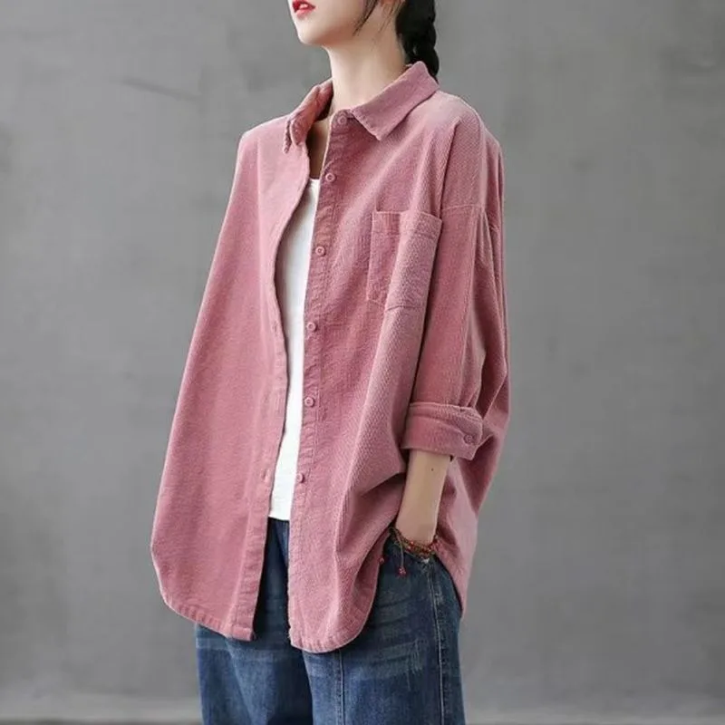 Women's Comfortable New Beautiful Age-reducing Retro Corduroy Shirt Women's Long-sleeved Loose Top