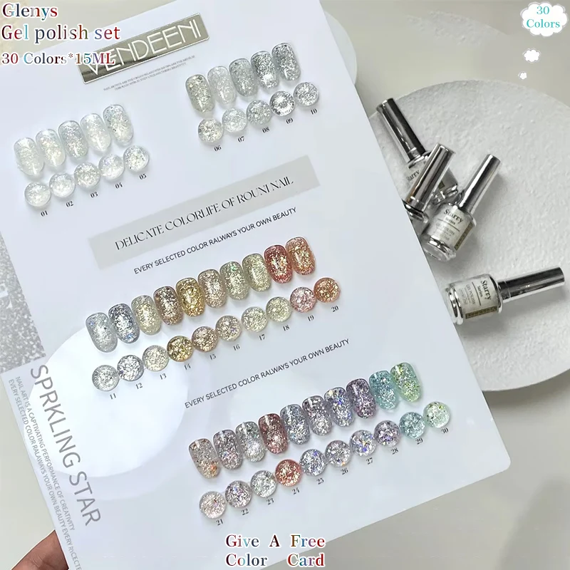 

Glenys 30 color nail polish gel popular white moonlight immersion gel color matching card nail salon essential varnish set