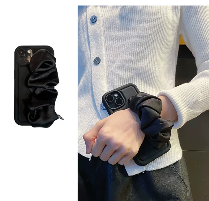 Korean Fashion Elastic Wrist Band Phone Case For iPhone 15 Pro max Case 11 12 13 14 Pro max Cover XS MAX 7 8 14 15 Plus Capa XR
