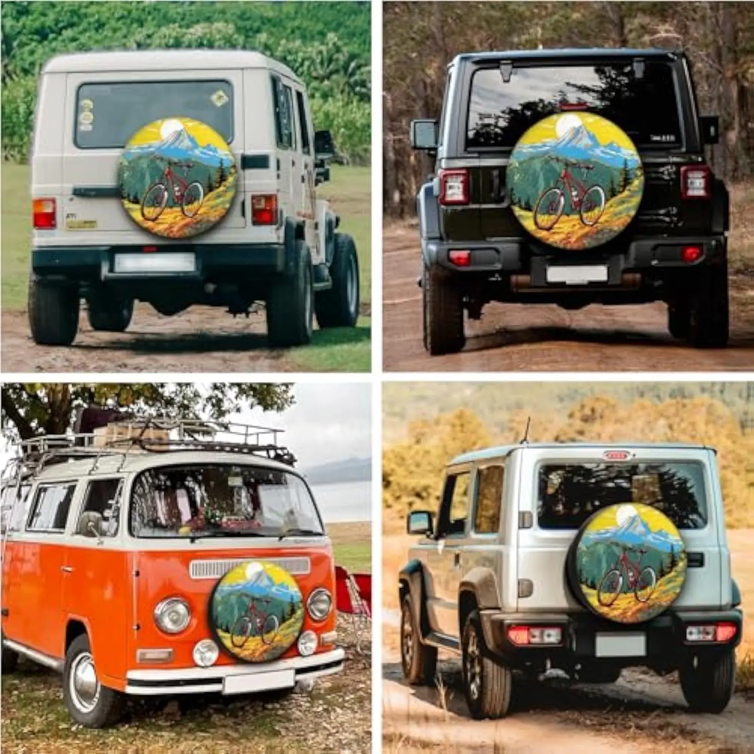 Mountain Biking Landscape Thick Tire Cover Polyester Spare Wheel Protector for RV Trailer SUV Dustproof