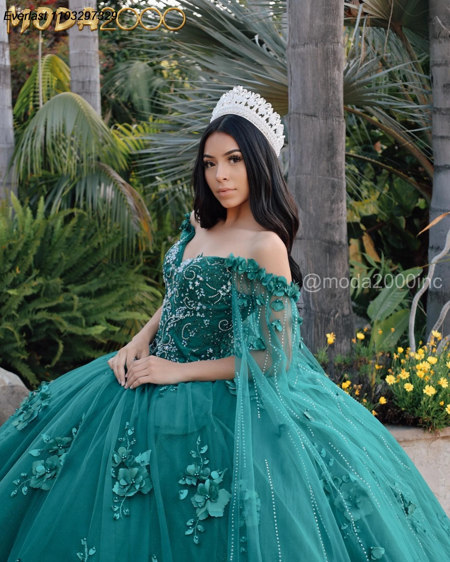 EVLAST Customized Mexican Green Quinceanera Dress Ball Gown 3D Flowers Applique Beaded Sweet 16 Vestidos De 15 Anos TQD823