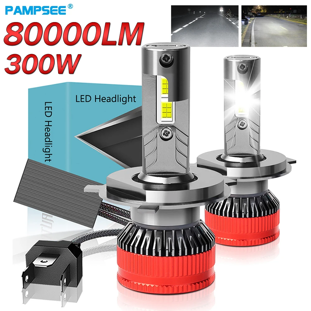 

PAMPSEE 2PCS 300W H7 H4 Led 80000LM Headlights Canbus H1 H11 9012 HIR2 H8 H9 9005 9006 HB3 HB4 High Power 6500K 3570 CSP Chip