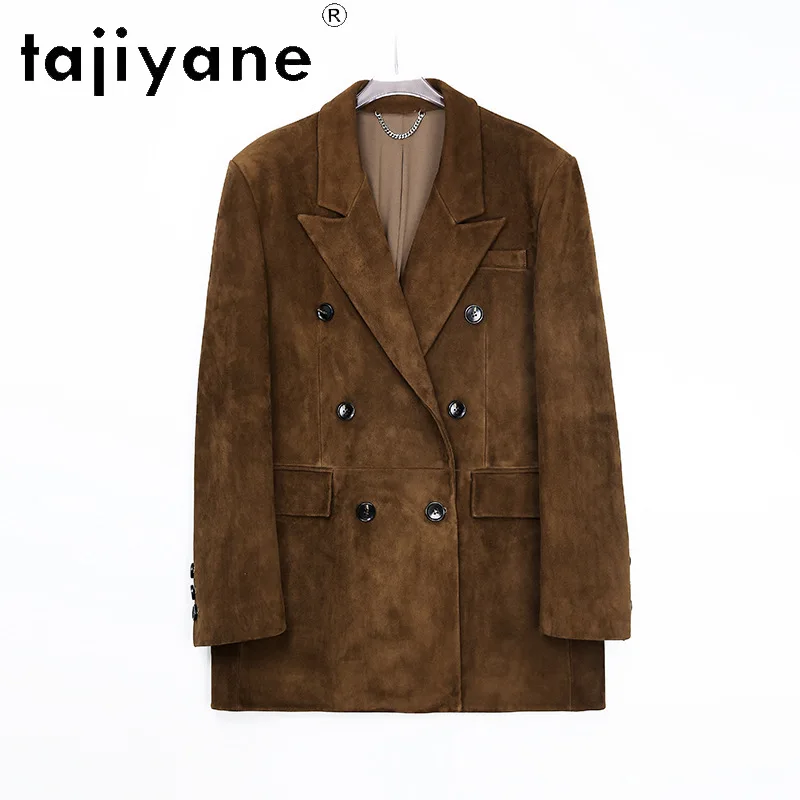 TAJIYANE Top Layer Goat Suede Blazer Mujer Vintage Leather Coat New Genuine Leather Jacket Women Outerwear Loose Jackets Jaqueta