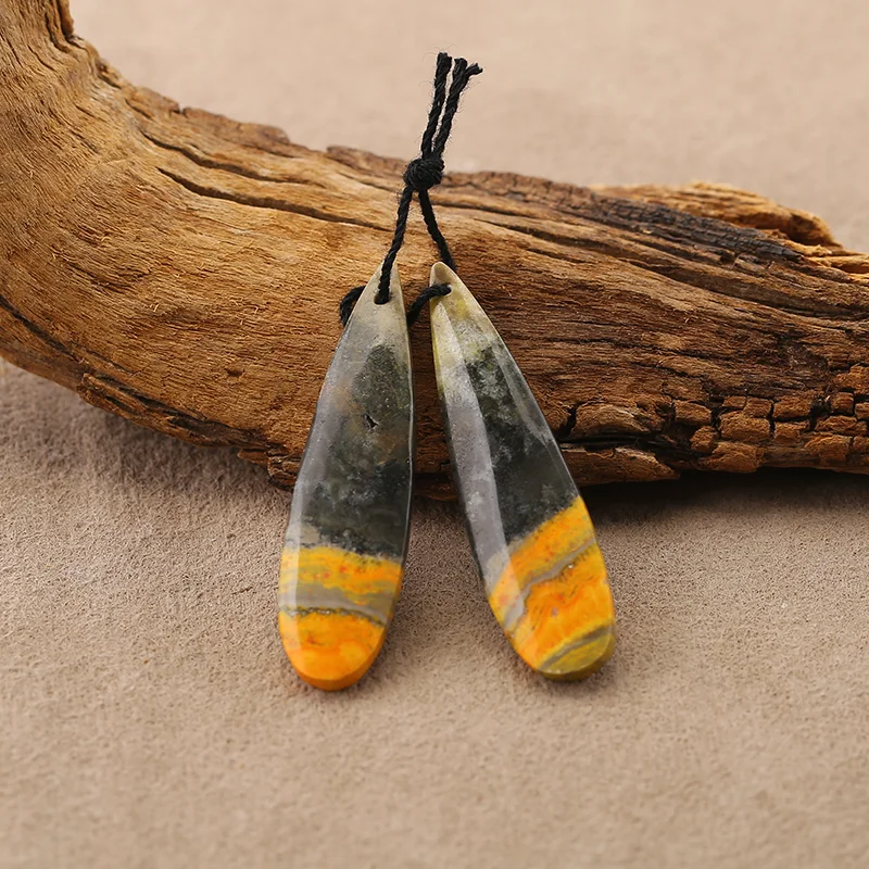 Natural Elongated teardrop shape Bumble Bee Stone Earrings Beads for Jewelry Making 41*11*5mm 6.4g 2