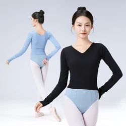 Pull de ballet taille haute à col en V pour femmes et filles, olympiques de danse à manches longues pour adultes, automne, hiver