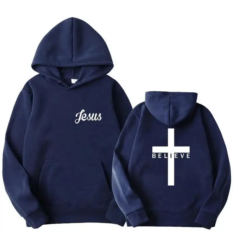 Men\'s Believe Cross Jesus Printed Hoodies Man Design Drawstring Hoodie Tops Harajuku Spring Autumn Hooded Streetwear Sportwear