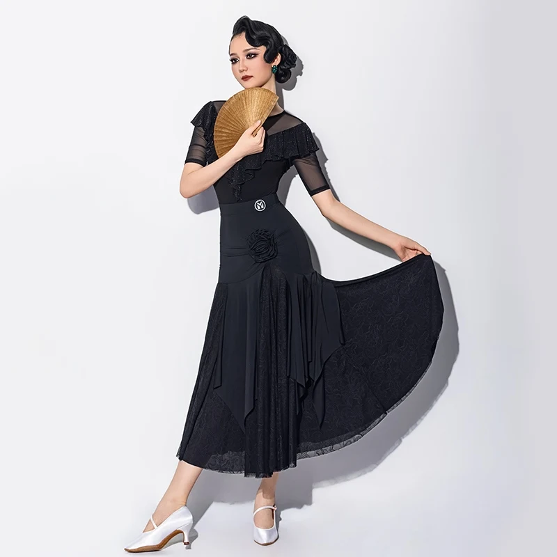 2025 ใหม่หรูหราโมเดิร์นเต้นรำชุดผู้หญิงตาข่ายลูกไม้ชุดวอลทซ์แทงโก้บอลรูมเต้นรำการแข่งขันเสื้อผ้า DN21434