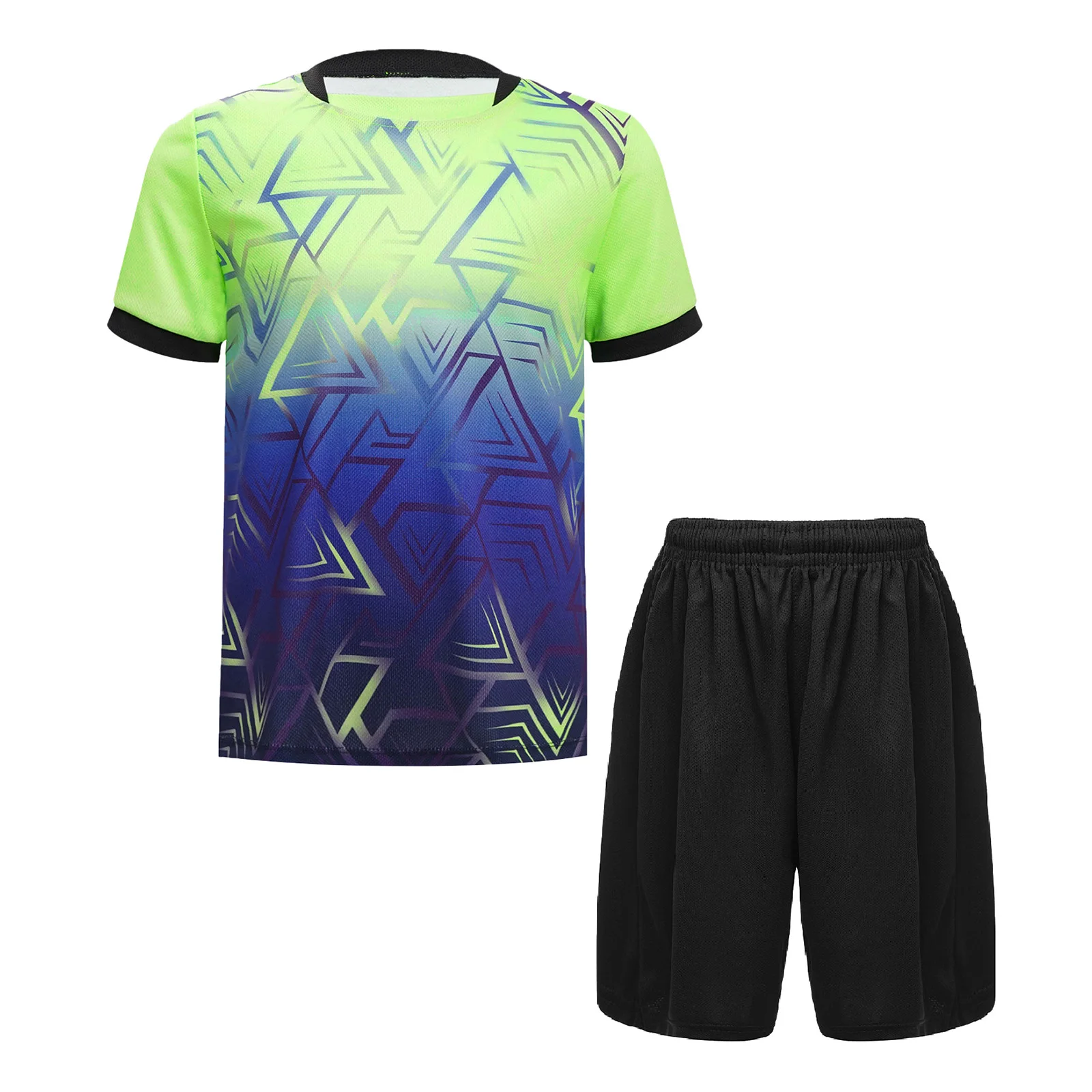 

Quick-drying Sports Set for Kids Boys Football Uniform Round Neck Short Sleeve Stylish Geometric Print T-shirt with Shorts Suits