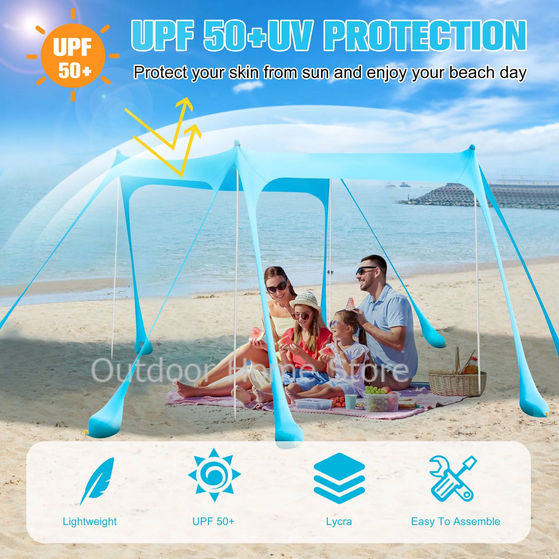 Family Beach Awning Outdoor Folding Waterproof UV Resistant Shelter Beach Tent Lightweight Camping Large Sun Shade Canopy Tents