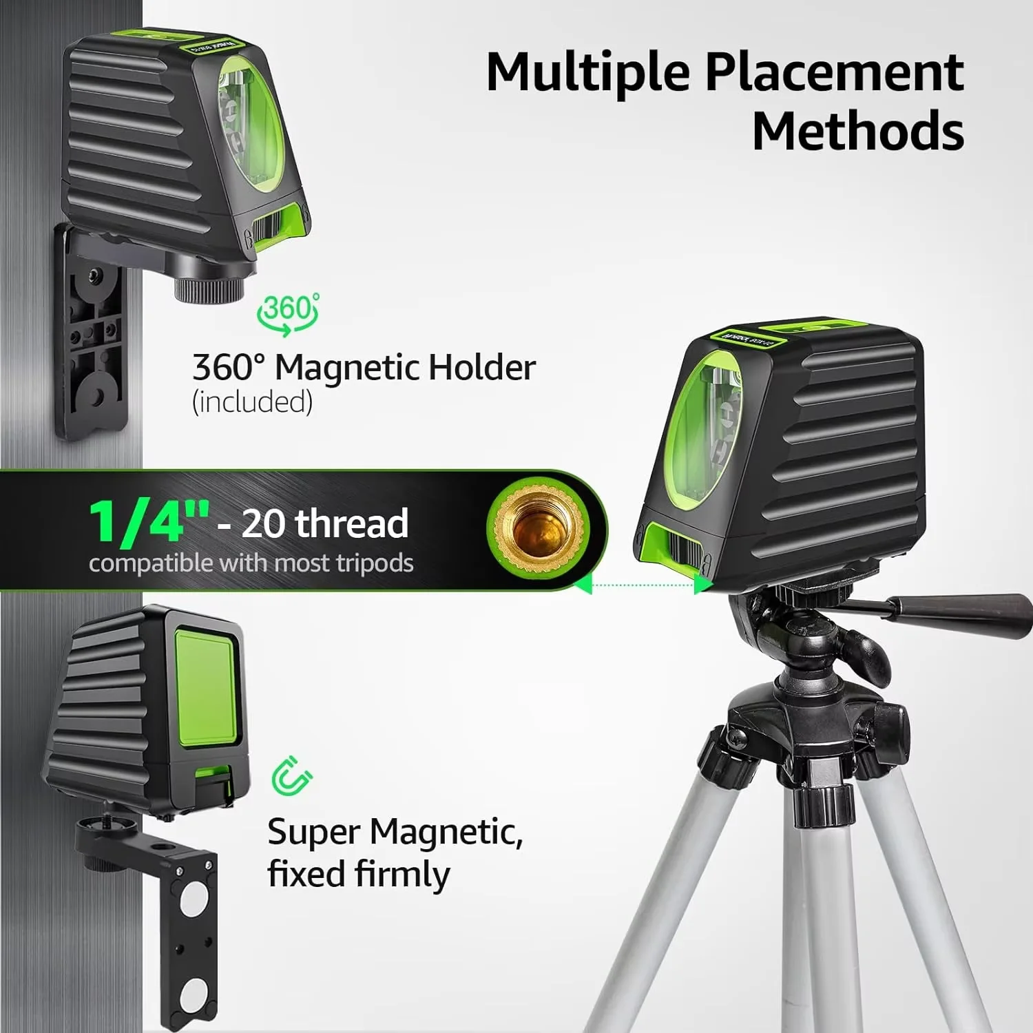 Imagem -04 - Huepar-nível Laser Auto-nivelante Feixe Verde Vertical e Horizontal Linha Cruzada com Tripé de 65cm para Suspensão de Imagens 150ft 45m