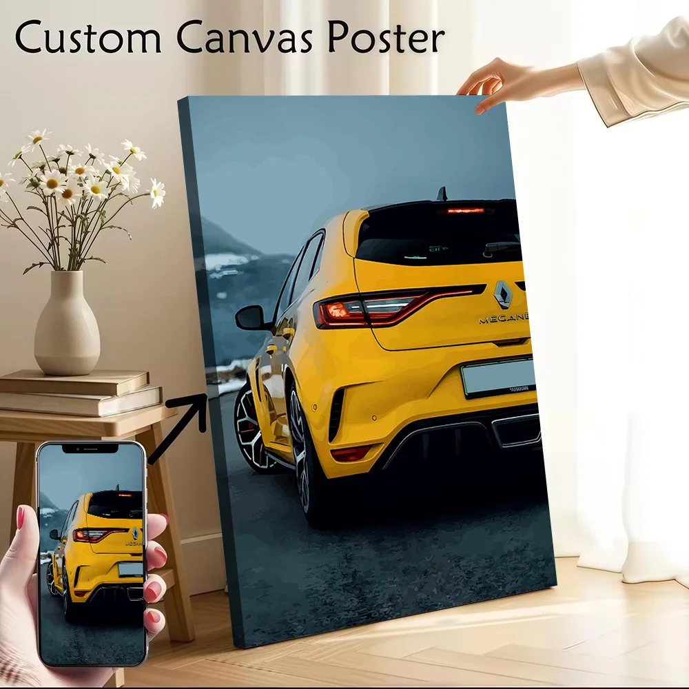 Yellow French Car Megane RS Rear View Printed Canvas Poster Custom Pictures Wall Art Canvas Painting for Interior Accessories