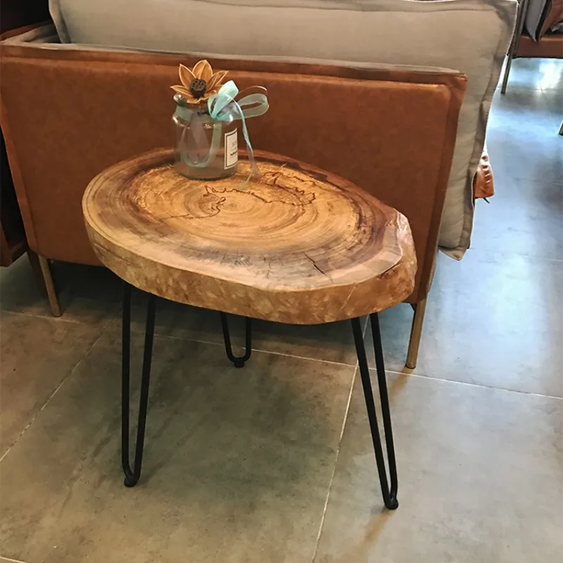 whole solid wood iron tripod, small table, log original ecological small coffee table, balcony bay window corner bedside table,