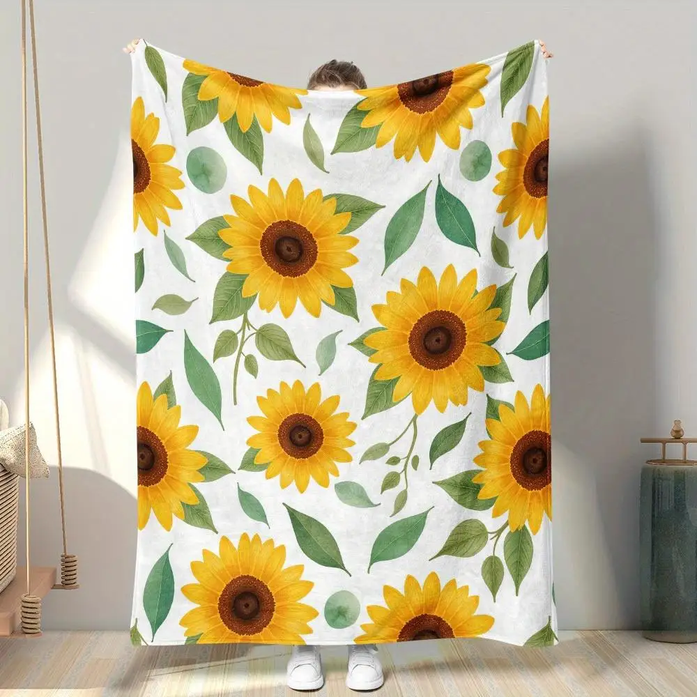 

1pc Bohemian sunflower pattern blanket, polyester fabric, machine washable, suitable for bedroom and living room décor.