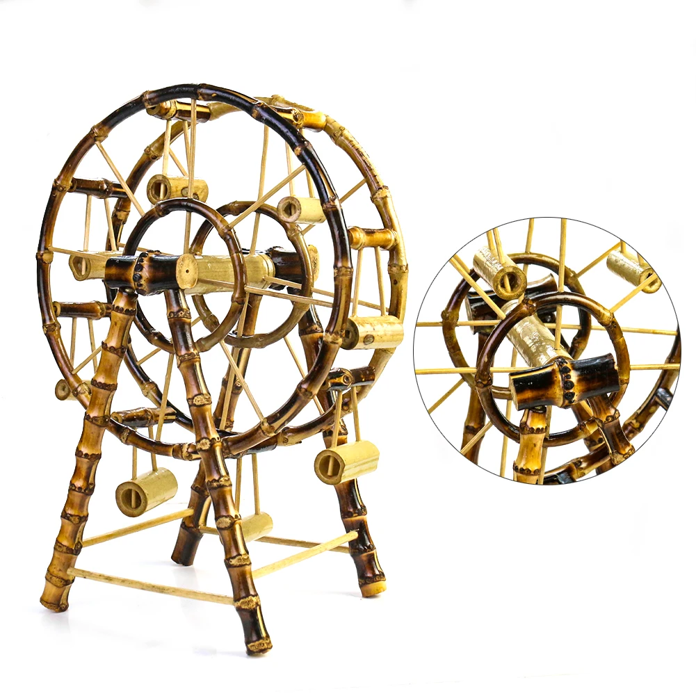 

27CM Large Waterwheel Ferris Wheel Natural Bamboo Wood Ornament Lucky Fortune Mascot Feng Shui Crafts Charm Fairy Garden Decor