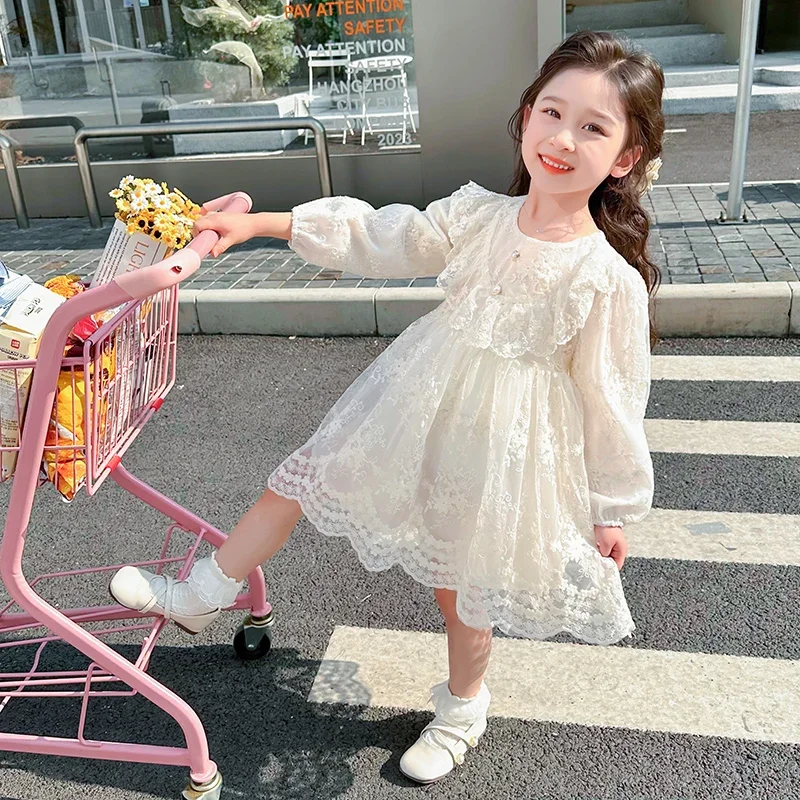 Spring children clothes girls dress baby long sleeve dresses birthday party lace princess dress holiday kids clothing 2-8 years