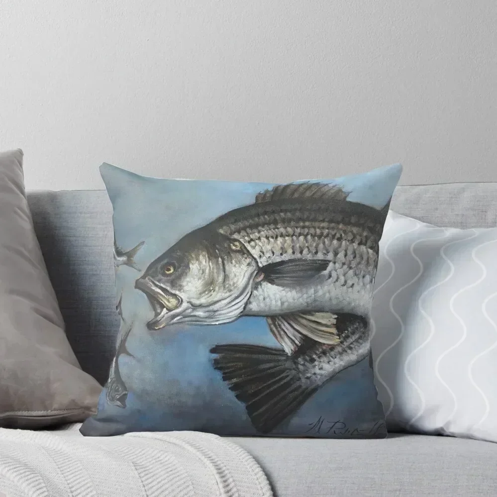 

Striped Bass Chasing Bunker Throw Pillow Sofa Covers For Living Room christmas supplies Pillow Decor anime girl pillow