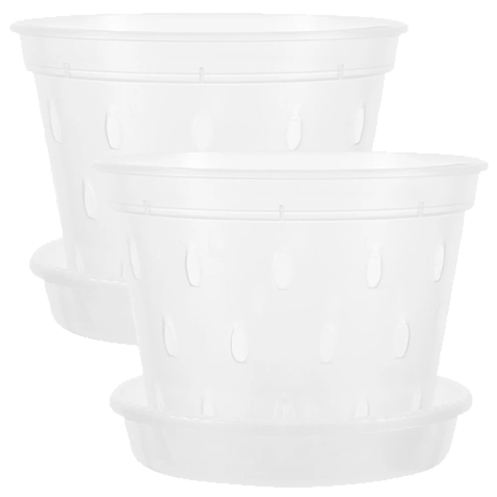 

2Sets Clear Orchid Plastic Pots with Drain Holes Breathable Plant Nursery Planters Base Tray for Garden Balcony