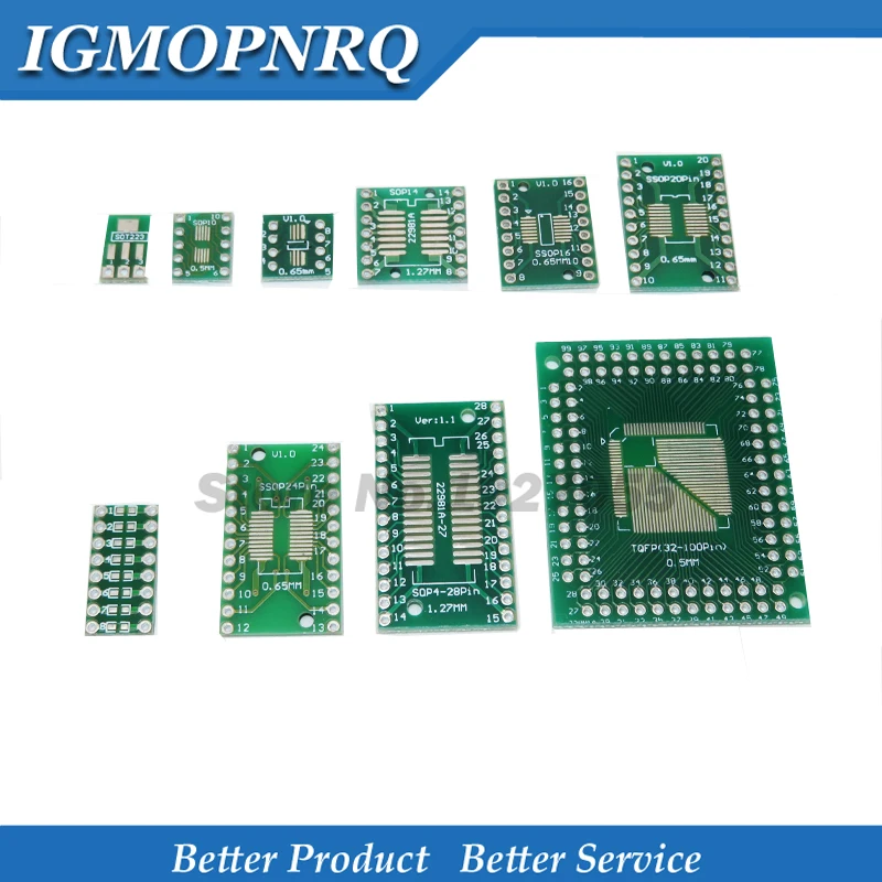 10PCS PCB Board  SMD Turn To DIP SOP MSOP SSOP TSSOP SOT23 8 10 14 16 20 24 28 SMT To DIP Adapter Converter Plate