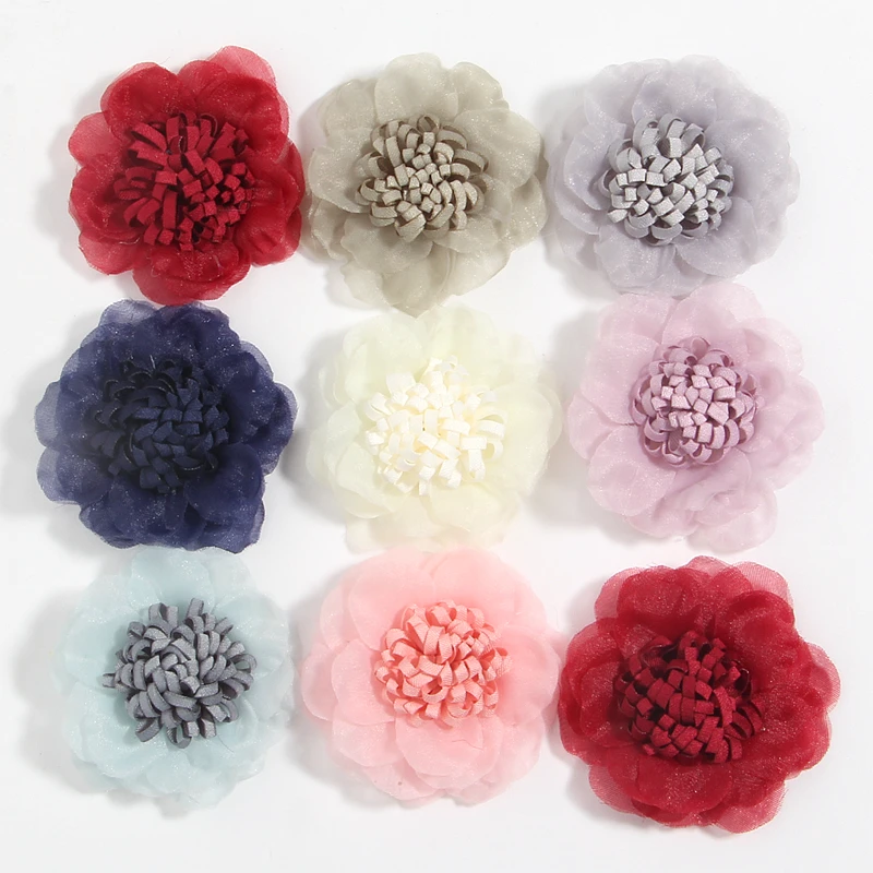 

50Pcs 4.5cm 1.8" Mini Chiffon Fabric Flower For Hair Clips Accessories Lace Flowers Bouquet For Baby Girls Headbands