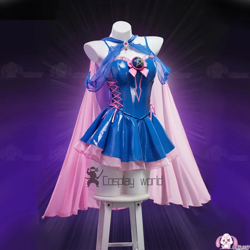 

Black Magician Girl Cosplay Yu Gi Oh Costume Sweet Blue leather top skirt headwear prop set Halloween women uniform