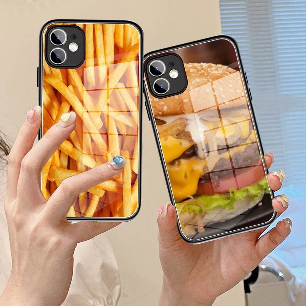 French fries burger Phone Case Tempered Glass For IPhone 16 15 Promax 14 13 Pro 12 11 plus X XS XR Covers