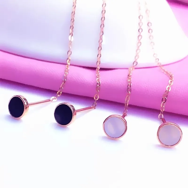 New in 585 Purple Gold Round White Enamel Long Chain Earings Plated 14k Rose Gold Long Earrings for Women Simplicity Jewelry