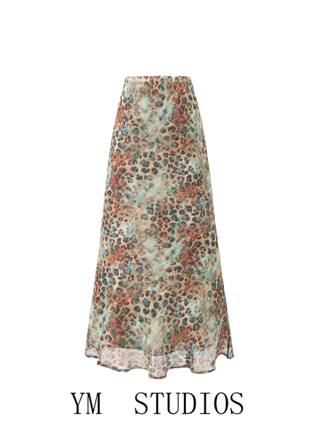 High Waist A-Line Skirt Women's Vintage Leopard Print Chiffon Half-length Slimming Midi Skirt Skin-friendly Breathable Polyes...