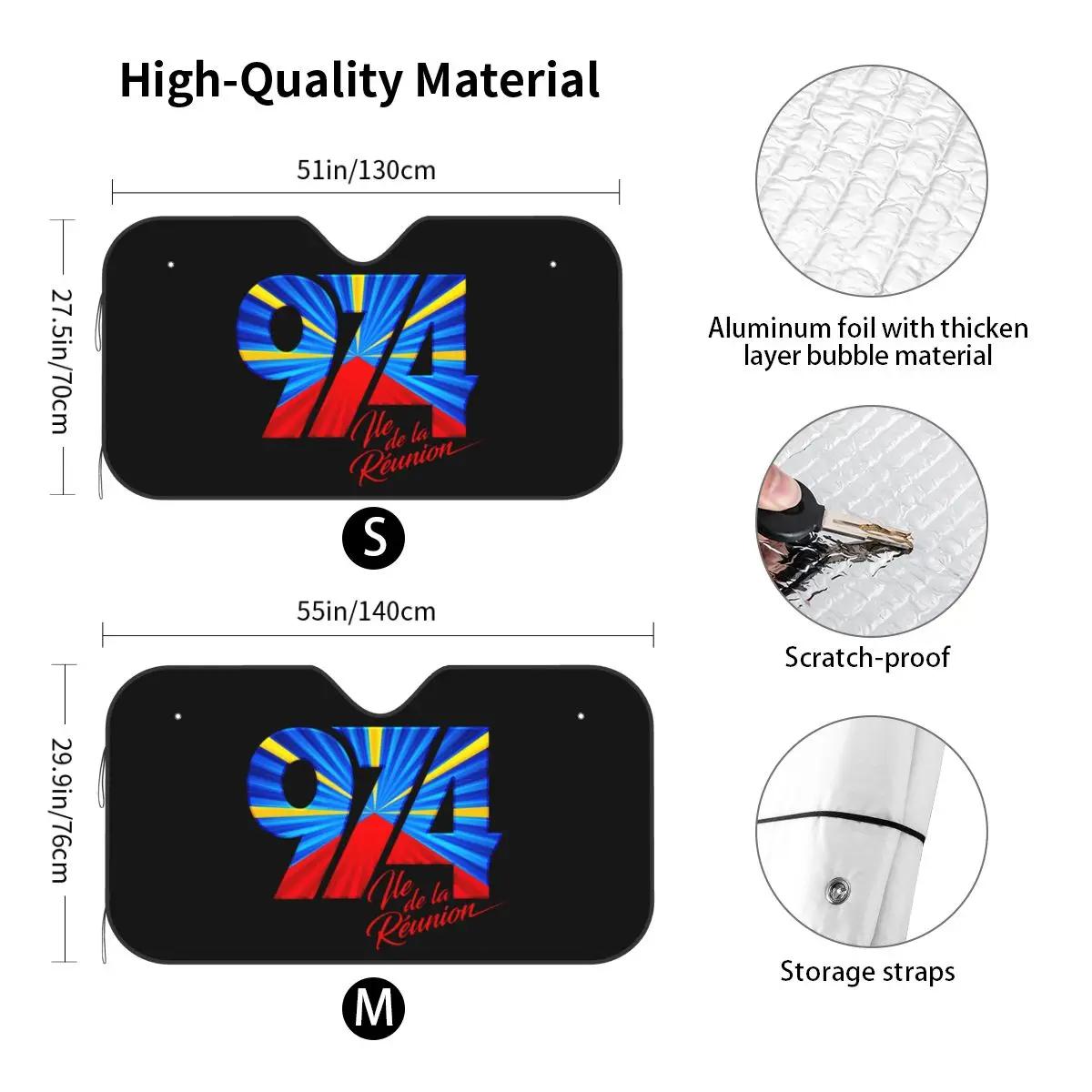 Custom 974 Reunion Island Logo Windshield Sunshade Reunionese Proud Folding Reflective Sun Blocker Front Window Shade Visor