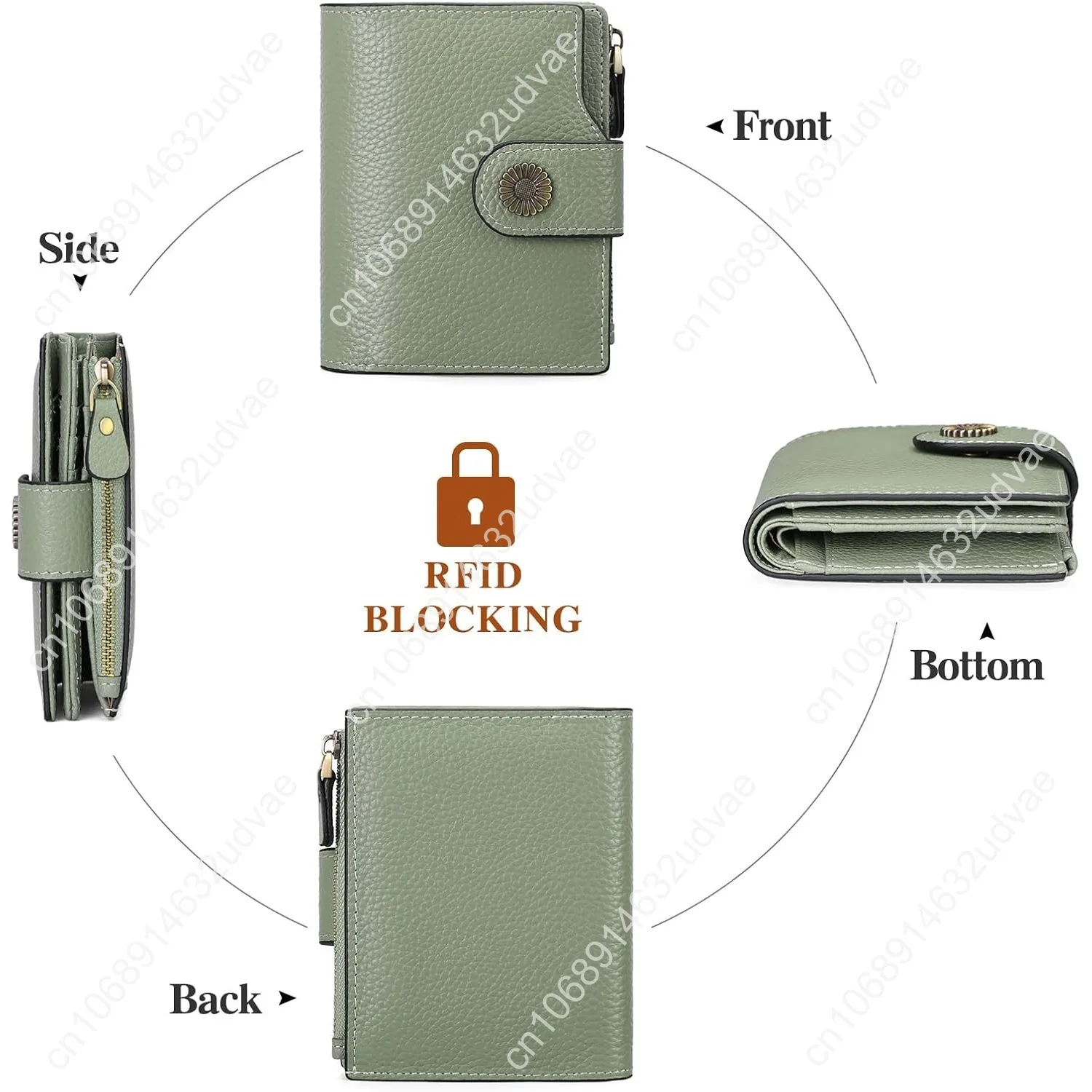 Falan Mule Women's Lightweight Genuine Leather Wallet, Includes Card Holders, RFID-Blocking, Lightweight, Photo & ID Holder, Gre