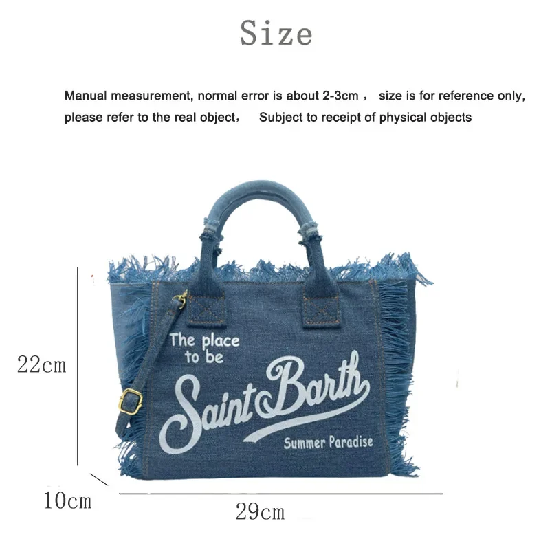 SAINT BARTH nuova borsa a tracolla per viaggi da donna, denim tinta unita, piccola taglia, borsa nappa fatta a mano, borsa tote, borsa mamma