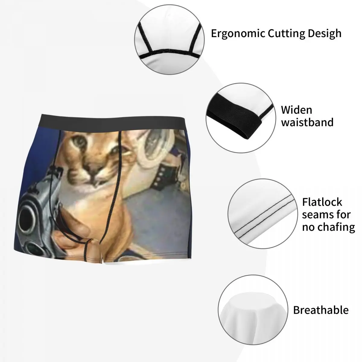 Big Floppa Gangsta Cat Underwear Men Print Custom Boxer Shorts Panties Briefs Soft Underpants